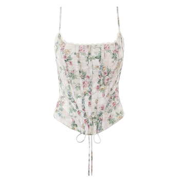 Korset top sa stražnjim trakama - vintage floral uzorak, za žene, ljeto 2025, tkanina Spandex, sadržaj glavne tkanine <30%, odrasle, ulični hipster stil