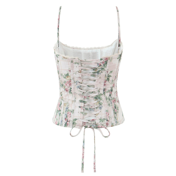 Korset top sa stražnjim trakama - vintage floral uzorak, za žene, ljeto 2025, tkanina Spandex, sadržaj glavne tkanine <30%, odrasle, ulični hipster stil