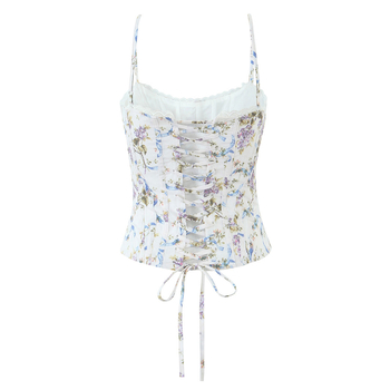 Korset top sa stražnjim trakama - vintage floral uzorak, za žene, ljeto 2025, tkanina Spandex, sadržaj glavne tkanine <30%, odrasle, ulični hipster stil