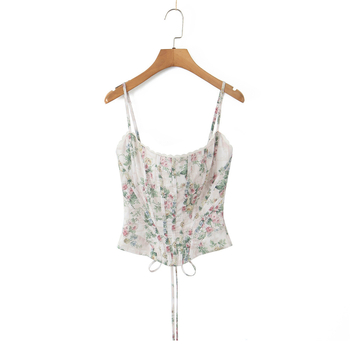 Korset top sa stražnjim trakama - vintage floral uzorak, za žene, ljeto 2025, tkanina Spandex, sadržaj glavne tkanine <30%, odrasle, ulični hipster stil