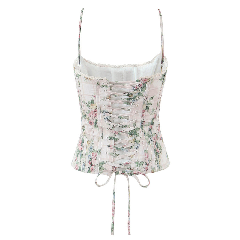Korset top sa stražnjim trakama - vintage floral uzorak, za žene, ljeto 2025, tkanina Spandex, sadržaj glavne tkanine <30%, odrasle, ulični hipster stil
