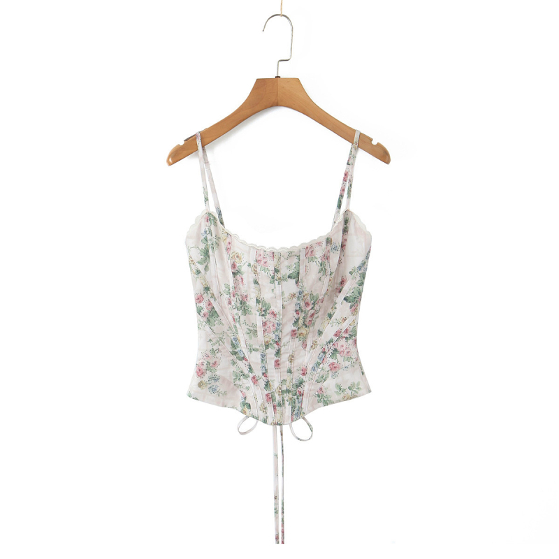 Korset top sa stražnjim trakama - vintage floral uzorak, za žene, ljeto 2025, tkanina Spandex, sadržaj glavne tkanine <30%, odrasle, ulični hipster stil