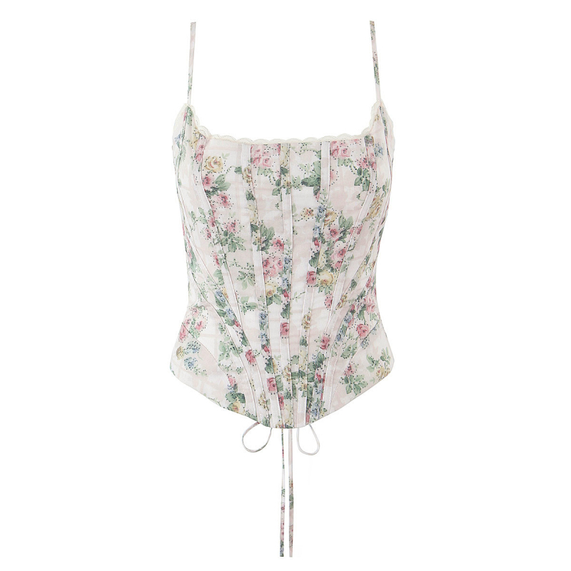 Korset top sa stražnjim trakama - vintage floral uzorak, za žene, ljeto 2025, tkanina Spandex, sadržaj glavne tkanine <30%, odrasle, ulični hipster stil