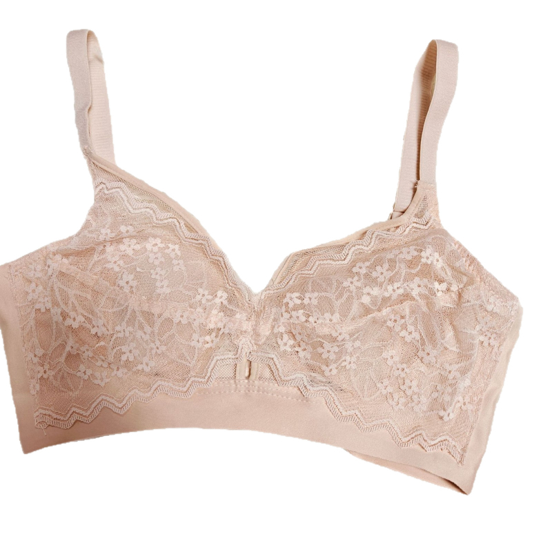 Francia csipkés melltartó nagy mellekhez, vezeték nélküli, vékony nyári modell, háromszög alakú kosár, dizájn nyúlfül, nylon anyag