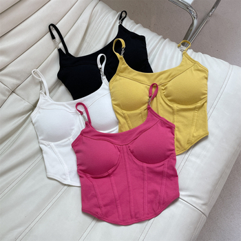 Ženski camisol s umetkom za grudi, uski kroj, sling stil, gradski vibe, pamuk 95%+, proljeće 2024