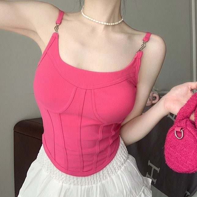 Ženski camisol s umetkom za grudi, uski kroj, sling stil, gradski vibe, pamuk 95%+, proljeće 2024