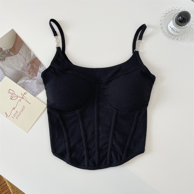 Ženski camisol s umetkom za grudi, uski kroj, sling stil, gradski vibe, pamuk 95%+, proljeće 2024