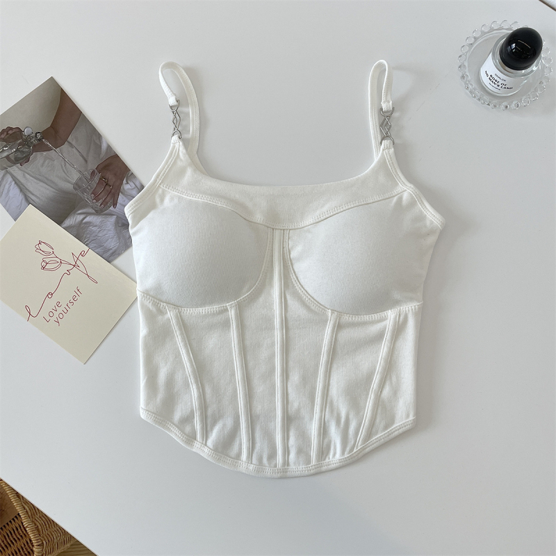 Ženski camisol s umetkom za grudi, uski kroj, sling stil, gradski vibe, pamuk 95%+, proljeće 2024