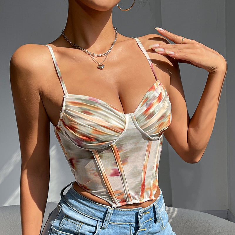 Kamisol felső korzet-silhuettel, nyomtatott minta, Slim fit, ultra rövid hossz ≤40 cm