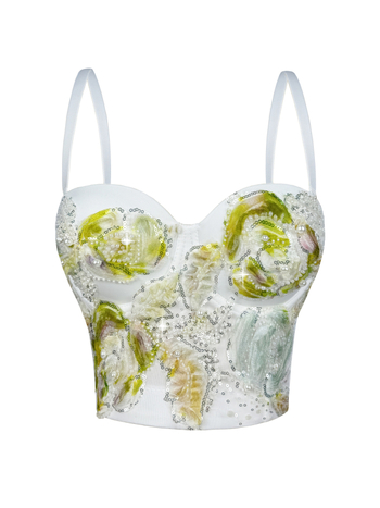 Montisha camisol felső flitteres virágmintával, Slim fit, ultra rövid hossz, poliészter 80–90%