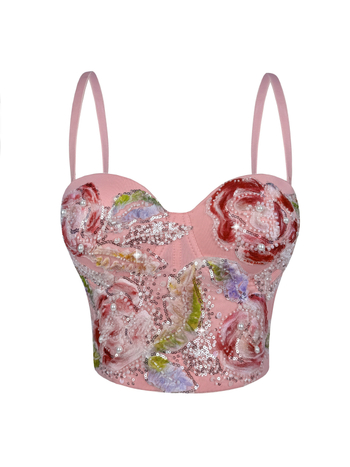 Montisha camisol felső flitteres virágmintával, Slim fit, ultra rövid hossz, poliészter 80–90%