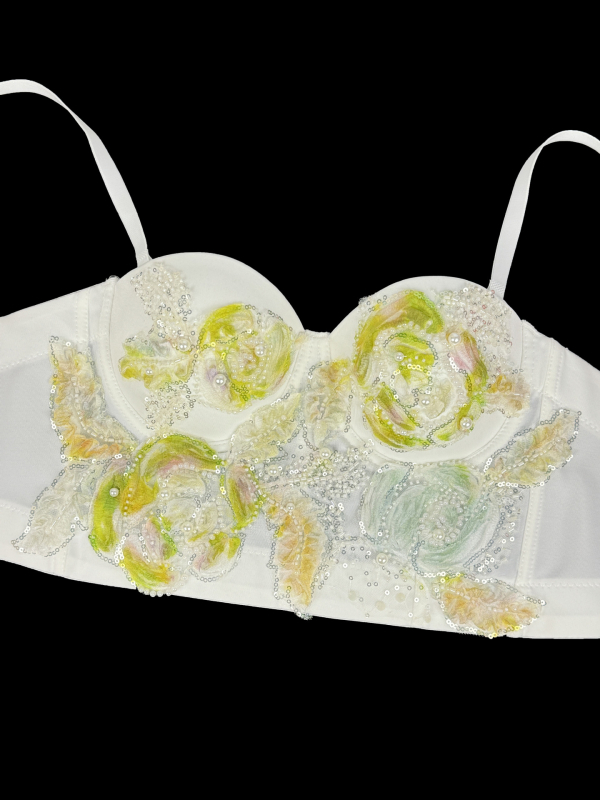 Montisha camisol felső flitteres virágmintával, Slim fit, ultra rövid hossz, poliészter 80–90%