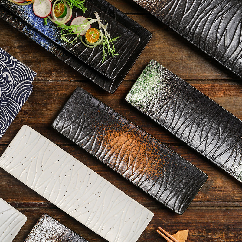 Porcelanski tanjur za sushi, japanskog stila, pravokutni, pogodan za mikrovalnu pećnicu, mogućnost ispisa logotipa
