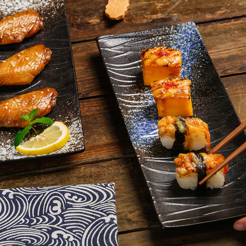 Porcelanski tanjur za sushi, japanskog stila, pravokutni, pogodan za mikrovalnu pećnicu, mogućnost ispisa logotipa