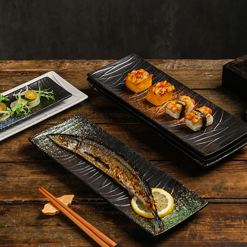 Porcelanski tanjur za sushi, japanskog stila, pravokutni, pogodan za mikrovalnu pećnicu, mogućnost ispisa logotipa