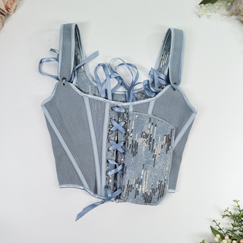 Fishbone korzet flitterekkel, levehető vállpántokkal, hát nélküli, szűk fazon