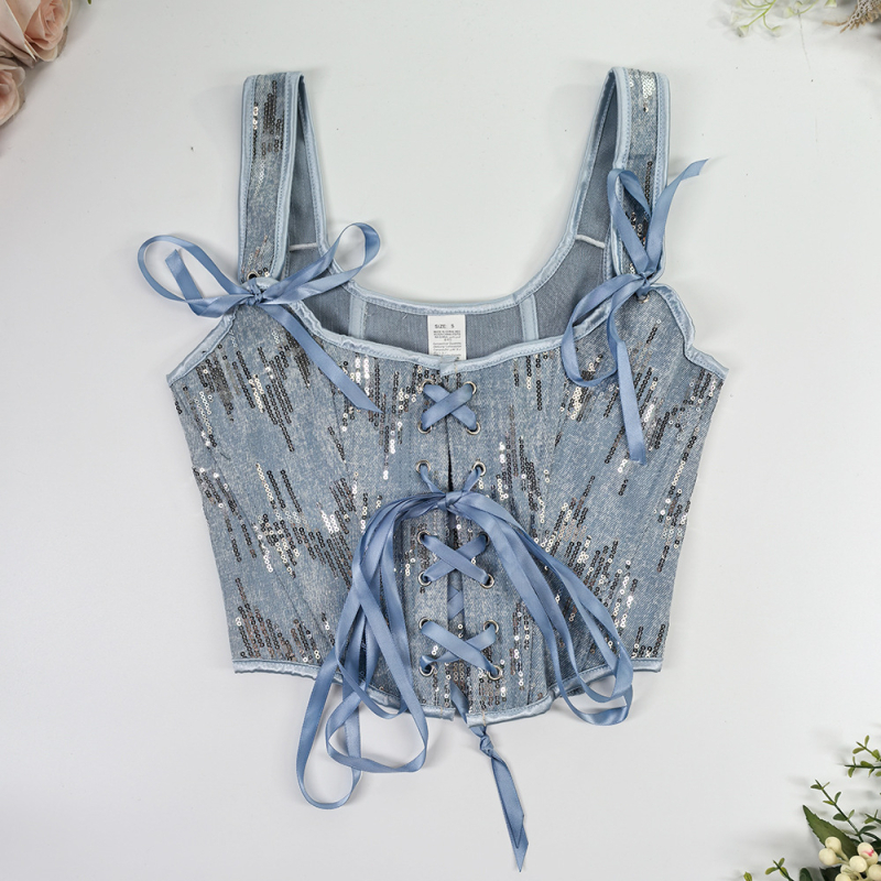 Fishbone korzet flitterekkel, levehető vállpántokkal, hát nélküli, szűk fazon