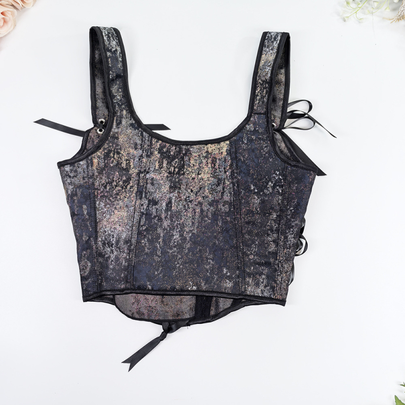 Fishbone korzet flitterekkel, levehető vállpántokkal, hát nélküli, szűk fazon