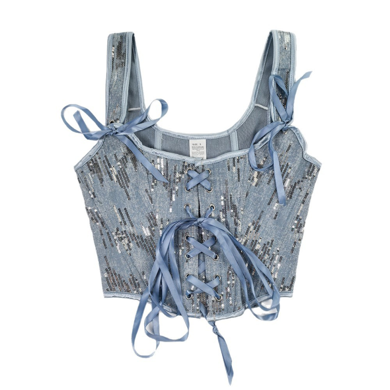 Fishbone korzet flitterekkel, levehető vállpántokkal, hát nélküli, szűk fazon