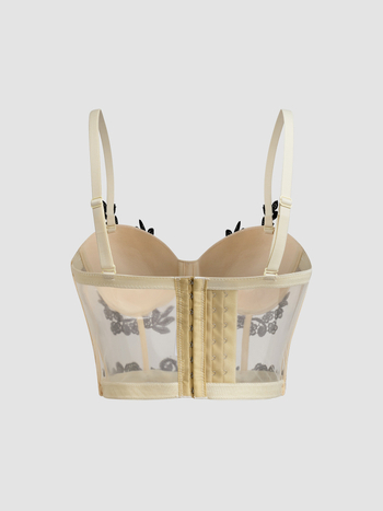 Csipkés virágos hímzett camisole átlátszó hálós anyaggal, szoros fazon