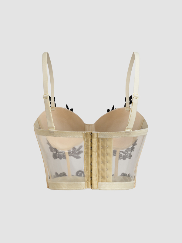 Csipkés virágos hímzett camisole átlátszó hálós anyaggal, szoros fazon