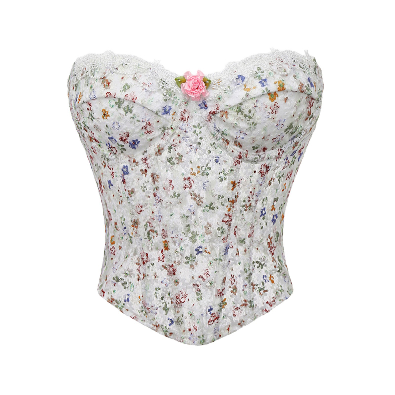 Csőtop, szűk fazon, hossza 40–50 cm, csipke mintázat, vállpánt nélküli