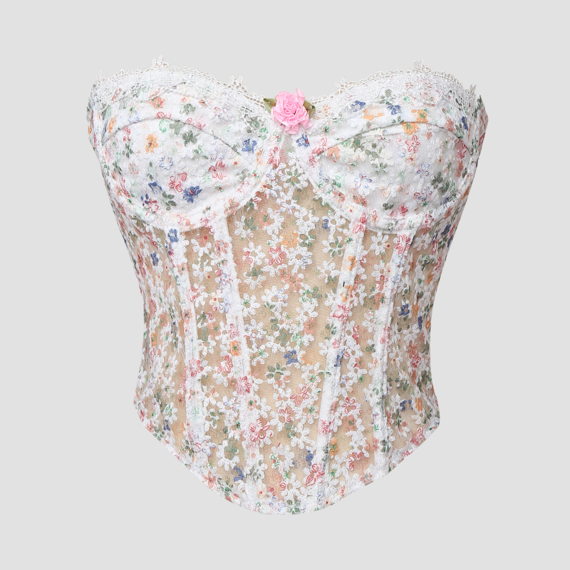 Csőtop, szűk fazon, hossza 40–50 cm, csipke mintázat, vállpánt nélküli