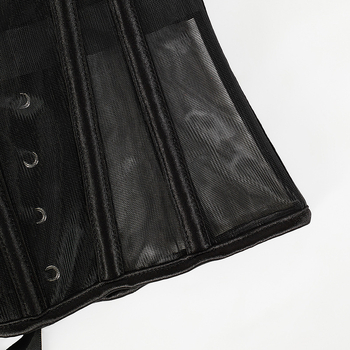 Hálós bustier felső csontozattal, fix vállpántokkal, karcsú szabás, rövid hossz 40–50 cm