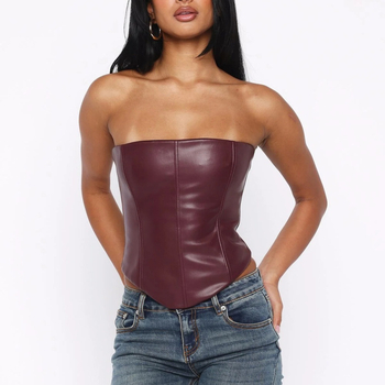 Kožni korzet bez naramenica s kostima, uski kroj, tube top stil