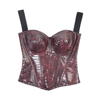 PU bőr krokodil mintás szoknyás szett formázó felsővel és merevítővel ellátott melltartóval