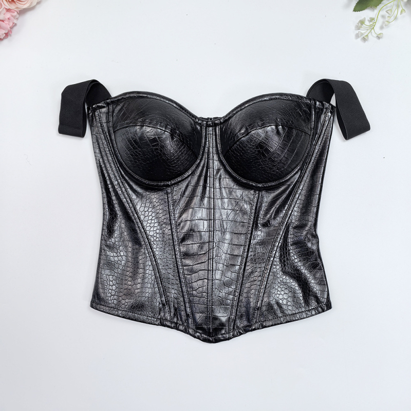 PU bőr krokodil mintás szoknyás szett formázó felsővel és merevítővel ellátott melltartóval