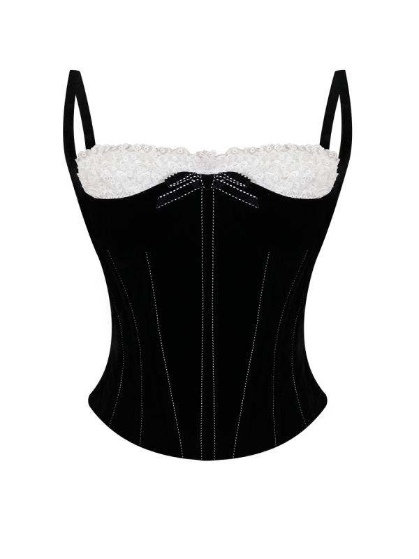 Csipkés corset bordázott és plisírozott gyöngyös szoknya, karcsú szabás, poliészter anyag, nem rugalmas, vállpántok nem levehetők, felnőtt nők számára