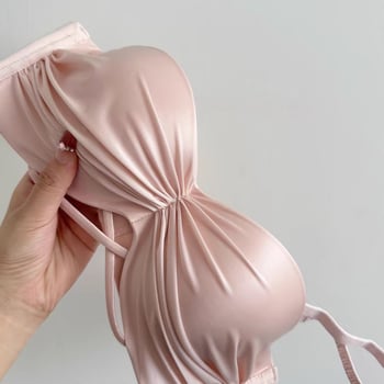 Sutien wireless cu cupă demi, satin de nailon, bretele detașabile și închidere cu trei rânduri la spate