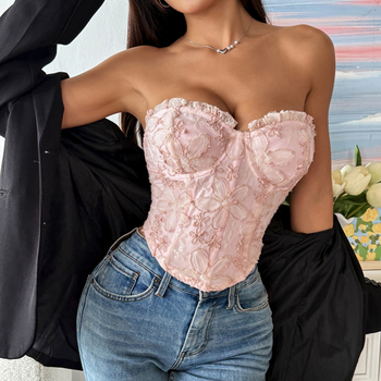 Jacquard melltartó felső virágos mintával, karcsú szabás, vállpánt nélküli, rövid hosszúságú (40–50 cm), poliészter