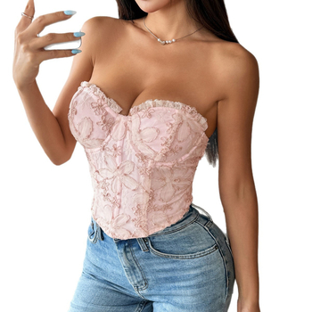 Jacquard melltartó felső virágos mintával, karcsú szabás, vállpánt nélküli, rövid hosszúságú (40–50 cm), poliészter