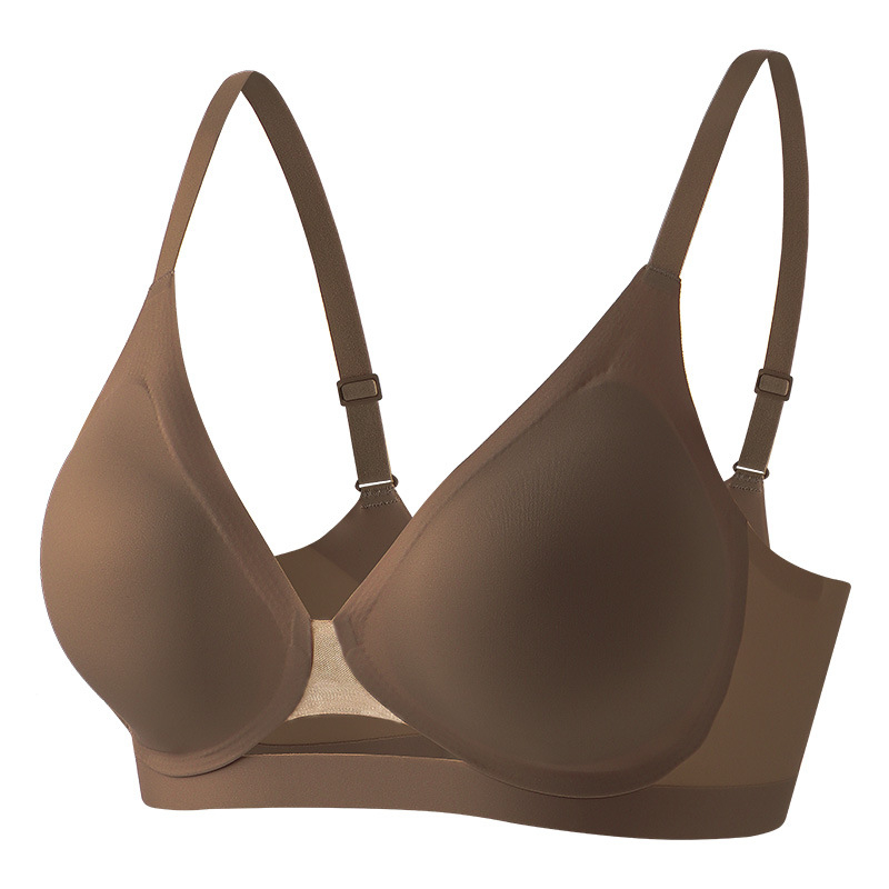 Sutien din plasă fără cusături, cu design ultra-subțire și respirabil, cupe turnate în silicon, fără armătură, închidere la spate cu patru rânduri