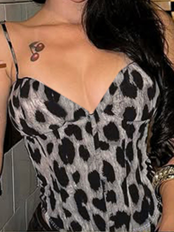 Leopard print vesta za oblikovanje struka, V izrez, bez naramenica, bez rukava, uski kroj