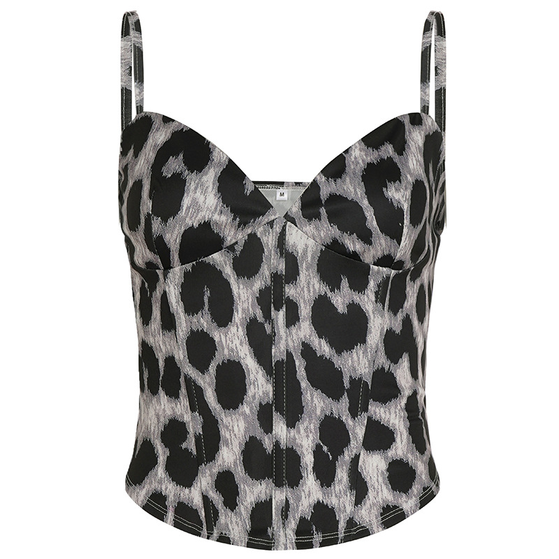 Leopard print vesta za oblikovanje struka, V izrez, bez naramenica, bez rukava, uski kroj
