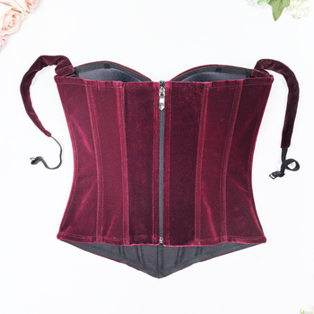Велветен корсет с костички и свалящи се двойни презрамки, талия-изглаждащ потник в стил френски