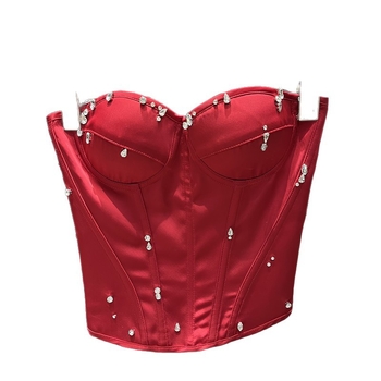 Tube top bez rukava s umetkom za dojke, ukrašen perlicama, uski kroj, kratka duljina, mješavina poliester-elastan