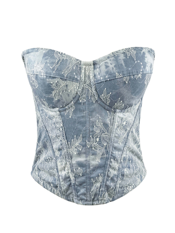 Denim top s trakama, uski kroj, kratka duljina ≤40 cm, poliester s elastanom, odvojive naramenice