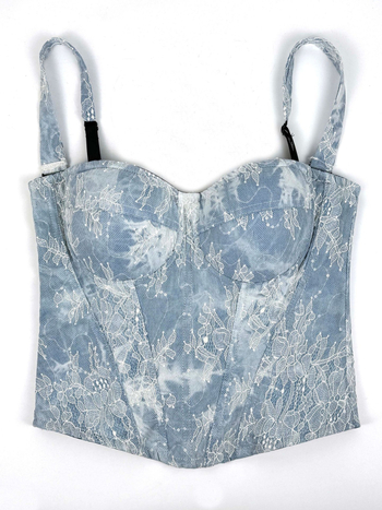 Denim top s trakama, uski kroj, kratka duljina ≤40 cm, poliester s elastanom, odvojive naramenice