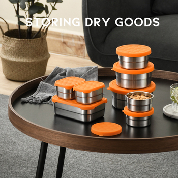 Кутия за съхранение на храна, 304 неръждаема стомана, силиконов мек капак, без електричество, квадратна или кръгла форма, капацитет 0.3–1.0 л