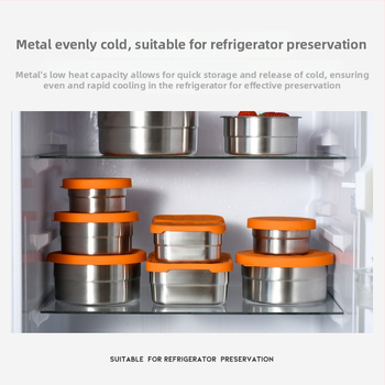 Кутия за съхранение на храна, 304 неръждаема стомана, силиконов мек капак, без електричество, квадратна или кръгла форма, капацитет 0.3–1.0 л