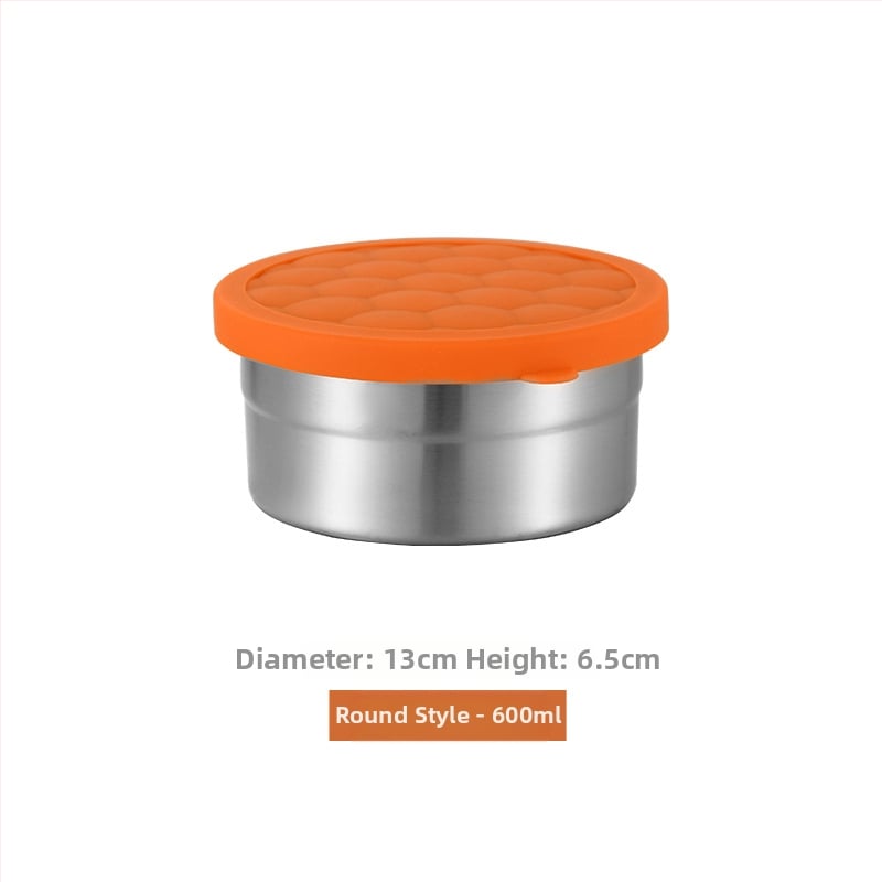 Кутия за съхранение на храна, 304 неръждаема стомана, силиконов мек капак, без електричество, квадратна или кръгла форма, капацитет 0.3–1.0 л