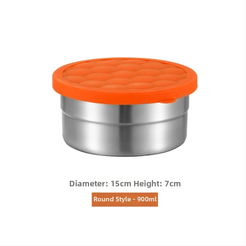 Кутия за съхранение на храна, 304 неръждаема стомана, силиконов мек капак, без електричество, квадратна или кръгла форма, капацитет 0.3–1.0 л