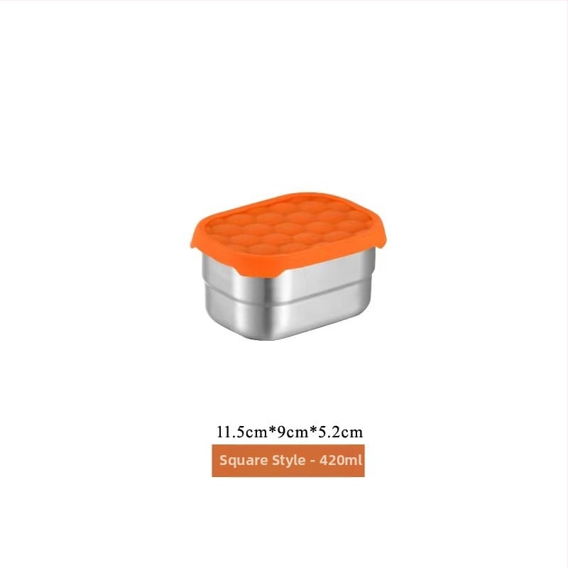 Кутия за съхранение на храна, 304 неръждаема стомана, силиконов мек капак, без електричество, квадратна или кръгла форма, капацитет 0.3–1.0 л