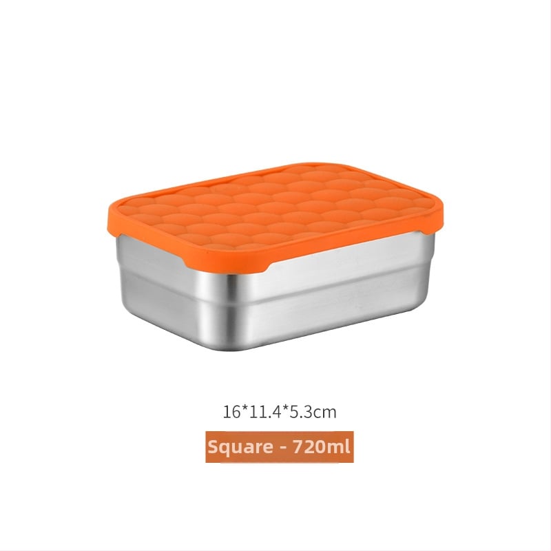 Кутия за съхранение на храна, 304 неръждаема стомана, силиконов мек капак, без електричество, квадратна или кръгла форма, капацитет 0.3–1.0 л