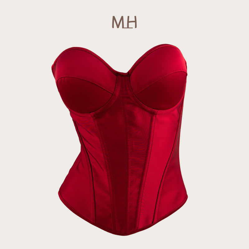 Корсет със стоманени ребра за талията, без презрамки, дишащ топ за оформяне на тялото, тънки чашки, чашка 3/4, полиестерен плат