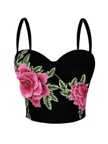 Nova kratka izvezena bustier-top s kosticama, kineskog stila, tro-dimenzionalna dekoracija, naramenice